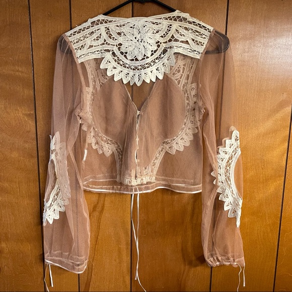 Rare For Love and Lemons Penelope Lace Sheer Crop Top M - Picture 13 of 15